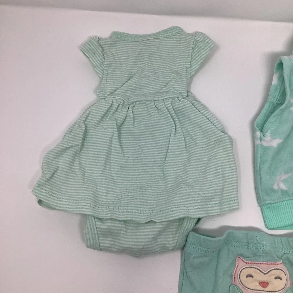 Carter's Baby Girl 3pc Lot Newborn Mint‎ Dress Vest Leggings